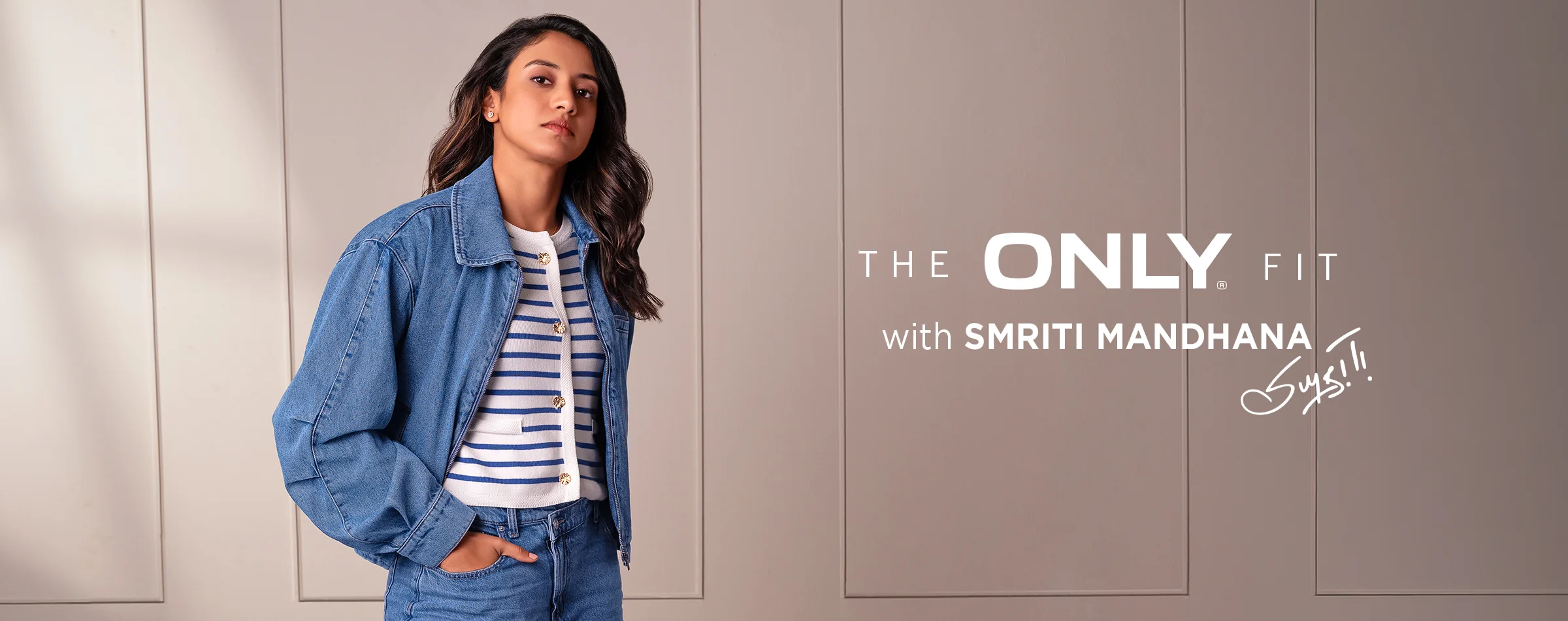 Denim jacket with striped knit cardigan